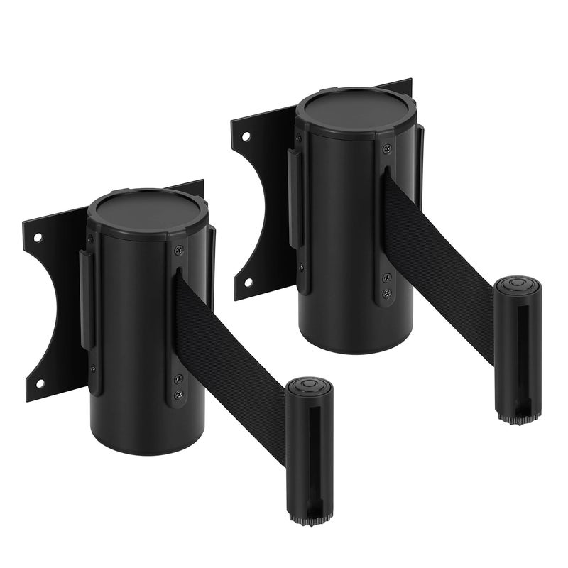 Flexzion Crowd Control Retractable Belt Barrier - 10Ft 3m Wall Mounted Safety Barrier Belt, Queue Line Dividers with Nylon Rope Belt & Sturdy Steel Black Case for Indoor/Outdoor, 2 Pack - Image 1